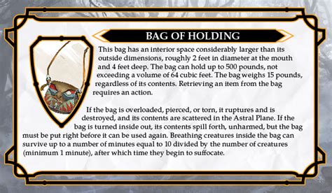 Bag of holding item card inspired to dnd 5e by toctoc90 on DeviantArt