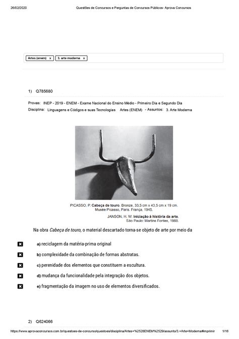 Questões De Arte Enem - 8