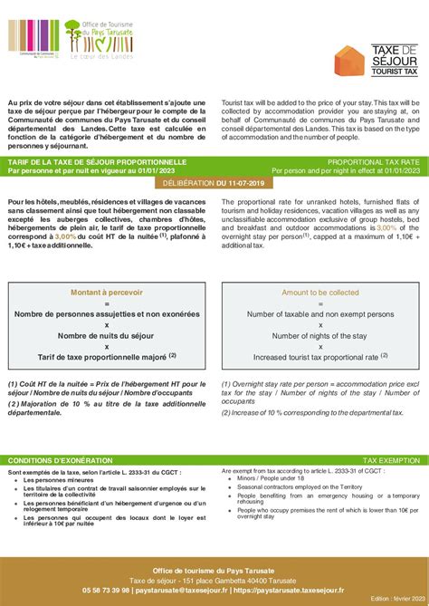 Calam O Affiche Du Tarif Proportionnel Taxe De S Jour