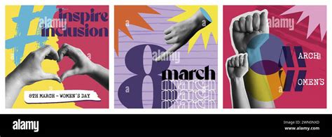 International Womens Day 8th March Vector Card Set Illustration