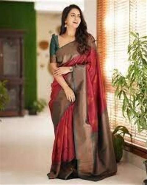 Weaving Soft Silk Saree With Gap Border 5 5 M Separate Blouse Piece