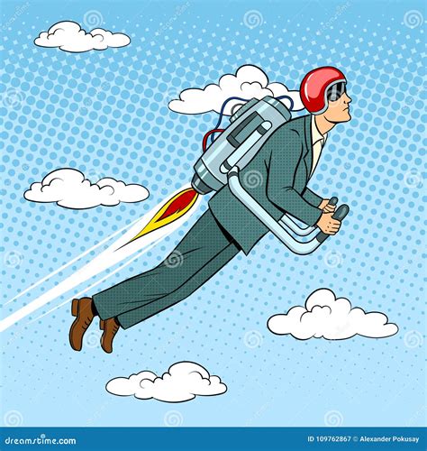 Man Flying Jet Pack Pop Art Style Vector Stock Vector - Illustration of ...