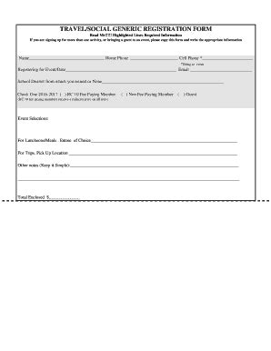 Fillable Online Rc10 Ny Aft TRAVEL SOCIAL GENERIC REGISTRATION FORM