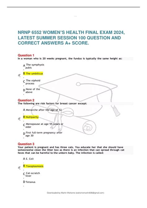 NRNP 6552 WOMENS HEALTH FINAL EXAM 2024 LATEST SUMMER SESSION 100