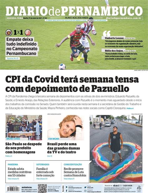 Capa Diario De Pernambuco Edi O Segunda De Maio De