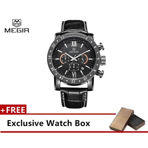 MEGIR 3008G Men S Genuine Leather Quartz Wrist Watch Shopee Malaysia