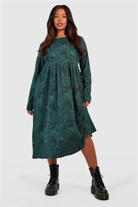 Plus Woven Leopard Smock Midi Dress Boohoo Uk