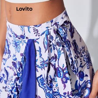 Lovito Women Boho Tribal Print Bow Wrap High Low Skirts Lbl