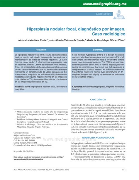 Hiperplasia Nodular Focal Diagn Stico Por Imagen