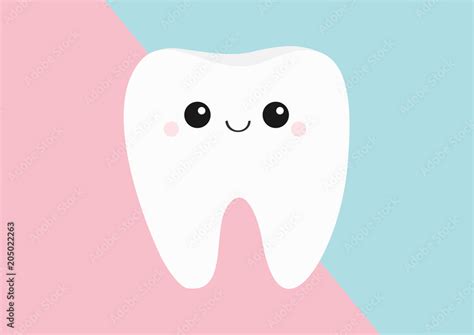 Healthy Tooth Icon Cute Kawaii Face With Eyes And Smile Flat Design