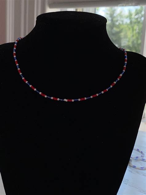 Red White And Blue Beaded Necklace Etsy