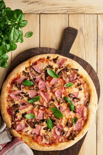 Premium Photo Pizza Traditional Bacon Pizza With Ham Mushrooms