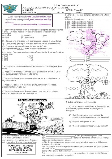 Prova De Geografia 7 Ano 1 Bimestre Respostas REVOEDUCA