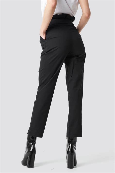 Button Detail Paperbag Pants Black Na