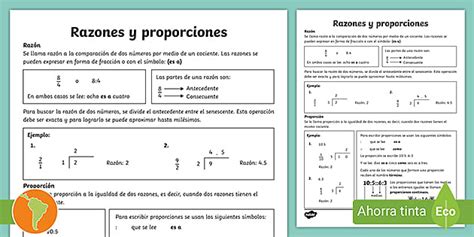 Hoja De Información Razones Y Proporciones Guía De Trabajo