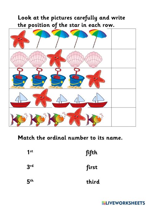 Ordinal Numbers 1 5 Interactive Worksheet Kindergarten Worksheets Numbers Kindergarten