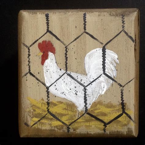 Vintage Folk Art Rooster Chicken Wood Blocks Briar Patch Primitives