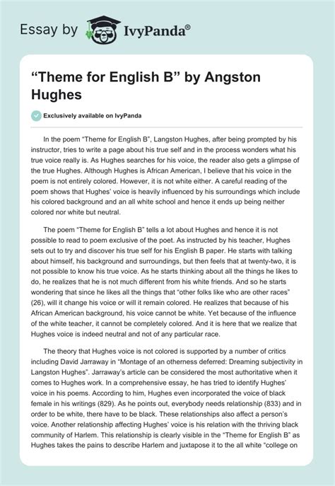 Theme For English B By Angston Hughes 2596 Words Research Paper