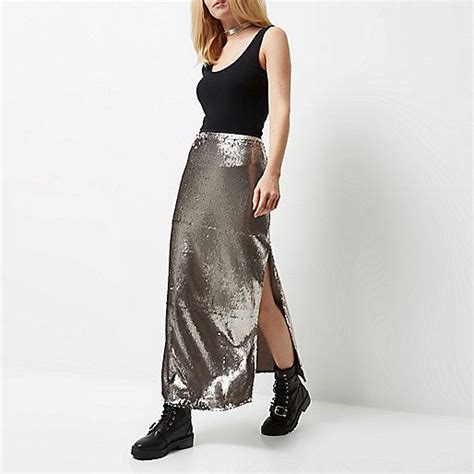 Silver Sequin Maxi Skirt Maxi Sequin Skirt Skirts Womens Skirt