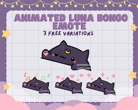 ANIMATED Luna Sailor Moon Bongo Twitch Discord Streamer Emotes 3 FREE