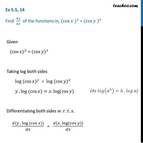 Ex 5 5 14 Find Dy Dx Of Cos X Y Cos Y X Chapter 5 Class 12