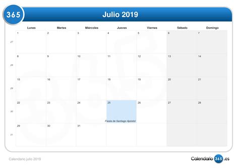 Calendario Julio 2019