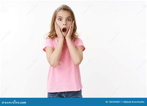 Shocked Amazed Cute Little Kid Blond Teenage Girl Gasping Amazed