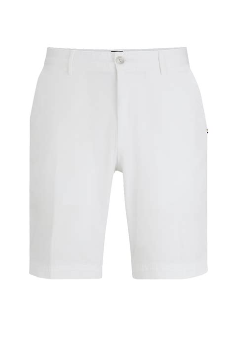 Boss Slim Fit Shorts In Stretch Cotton Gabardine White