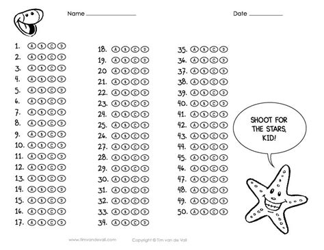 Printable Answer Sheet 1 50