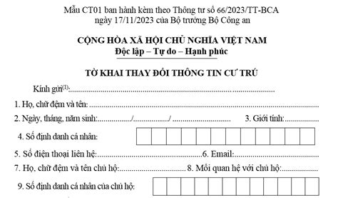 Mẫu tờ khai thay đổi thông tin cư trú CT01 từ năm 2024 và cách viết