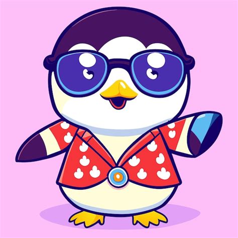 Lindo personaje de dibujos animados de pingüino con un traje de verano