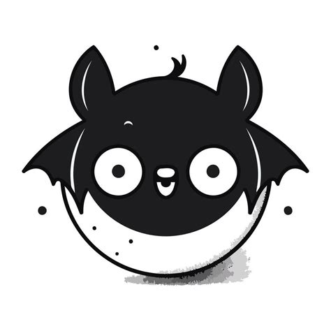 Cute cartoon bat. Hand drawn black and white vector illustration ...