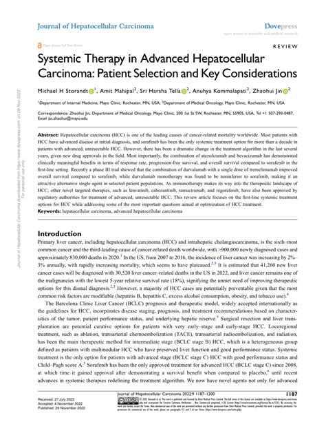 Pdf Systemic Therapy In Advanced Hepatocellular Carcinoma Patient