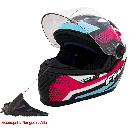 Capacete Fechado Narigueira Gtn Super Fw Azul E Rosa Sampaio