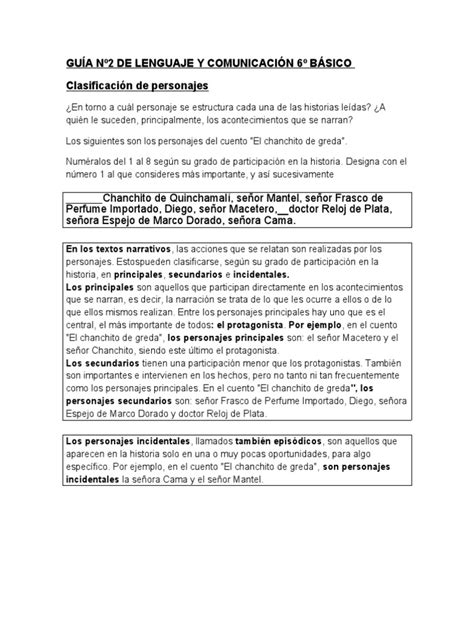 Guía Nº2 De Lenguaje Y Comunicación 6º Básico Pdf Narrativa Retrato