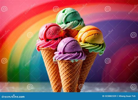 Big Colorful Rainbow Ice Cream In Cone Stock Illustration