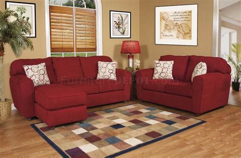 Red Fabric Modern Sofa & Loveseat Set w/Options