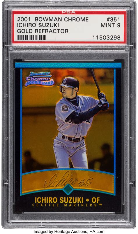 2001 Bowman Chrome Ichiro Suzuki Gold Refractor 351 Psa Mint 9