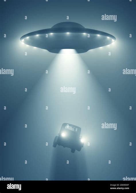 Unidentified flying object flying at night and levitating a car with ...