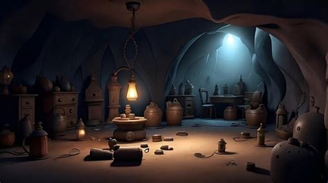 Premium AI Image | A creepy old room full of ancient stuff and a few lights