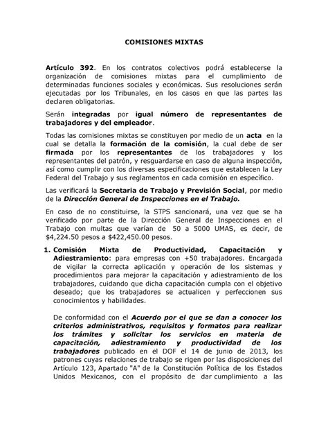 Comisiones Mixtas COMISIONES MIXTAS Artículo 392 En los contratos