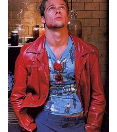 Brad Pitt Fight Club Tyler Durden Red Leather Jacket in 2022