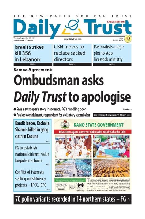 Nigerian Newspapers Daily Front Pages Review Tuesday Th September