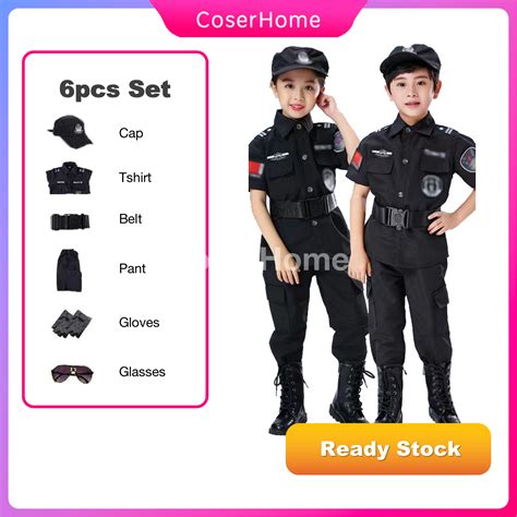 6pcs Set Police Costume For Kids Boy Police Cosplay For Kids Uniform