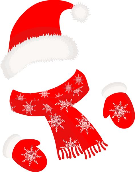 Christmas hat, Santa Claus scarf and mittens. Little red riding hood