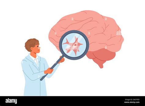 Neurosurgeon doctor examines patient large brain for signs of malignancy or alzheimer symptoms ...