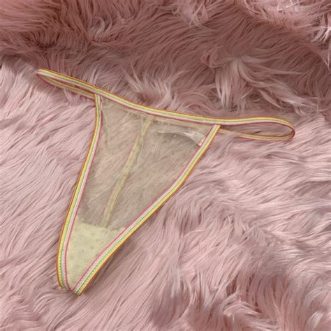 2003 VTG Victoria Secret String Bikini Rainbow Mesh P Gem