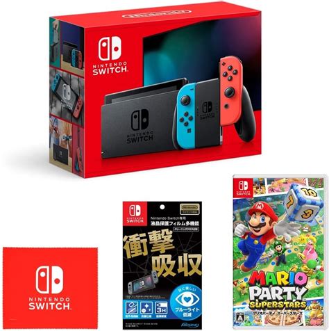 Nintendo 任天堂 Switch 主机 主机 Joy Con L 霓虹蓝 R 霓虹红 【任天堂许可商品】nintendo Switch 液晶保护膜 多功能 马里奥派对超级巨星