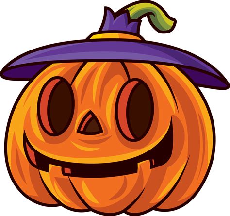 Happy Halloween With Cartoon Cute Funny Pumpkin Wearing Witch Hat