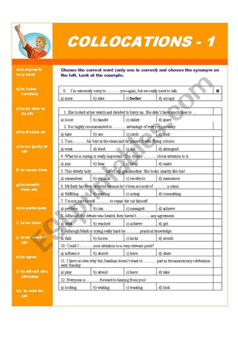 Collocations Part 1 ESL Worksheet By K Samula